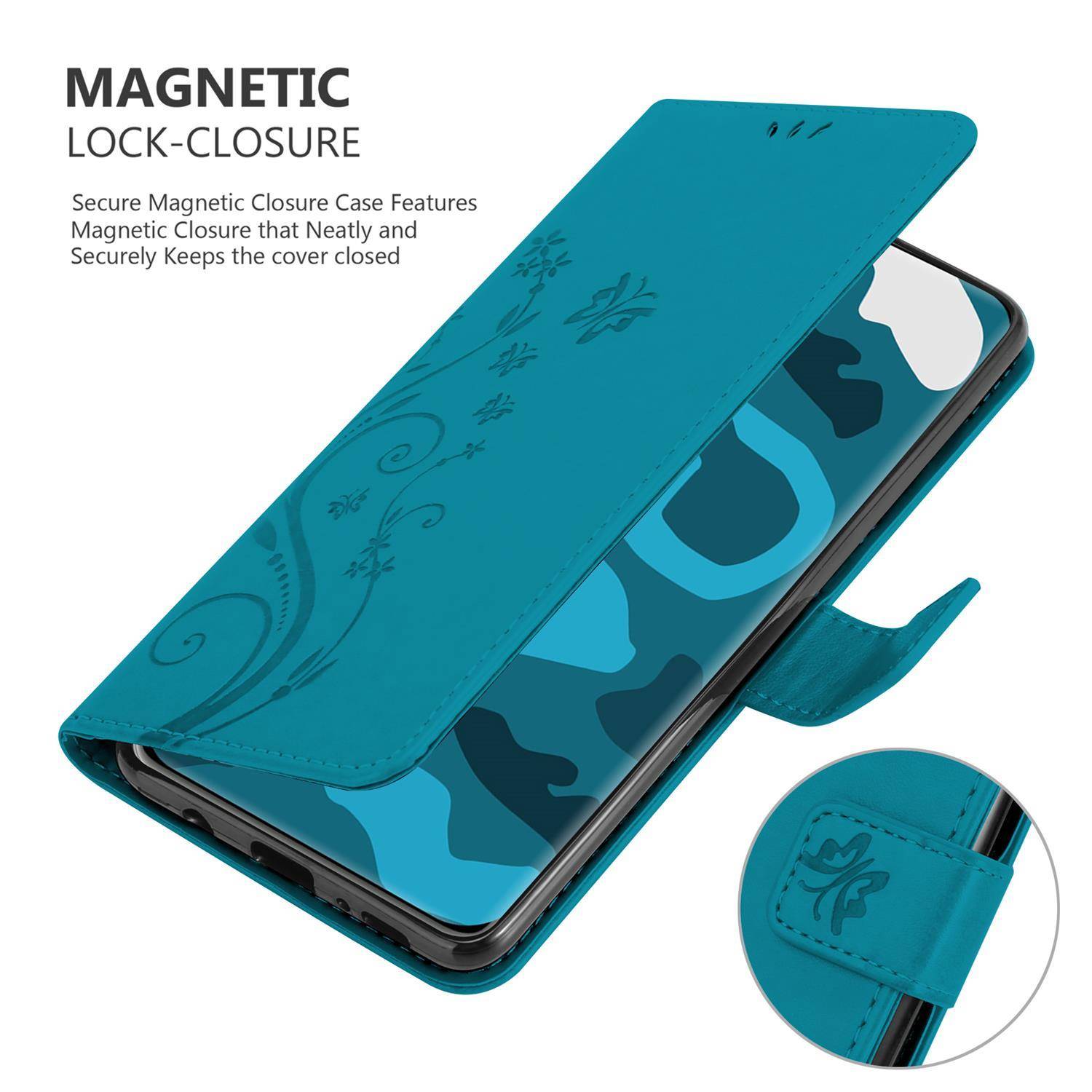 Cadorabo Hülle für Huawei P40 PRO / P40 PRO+ Schutz Hülle in Blau Schutzhülle Handy Hülle Etui Case Blumen Flower