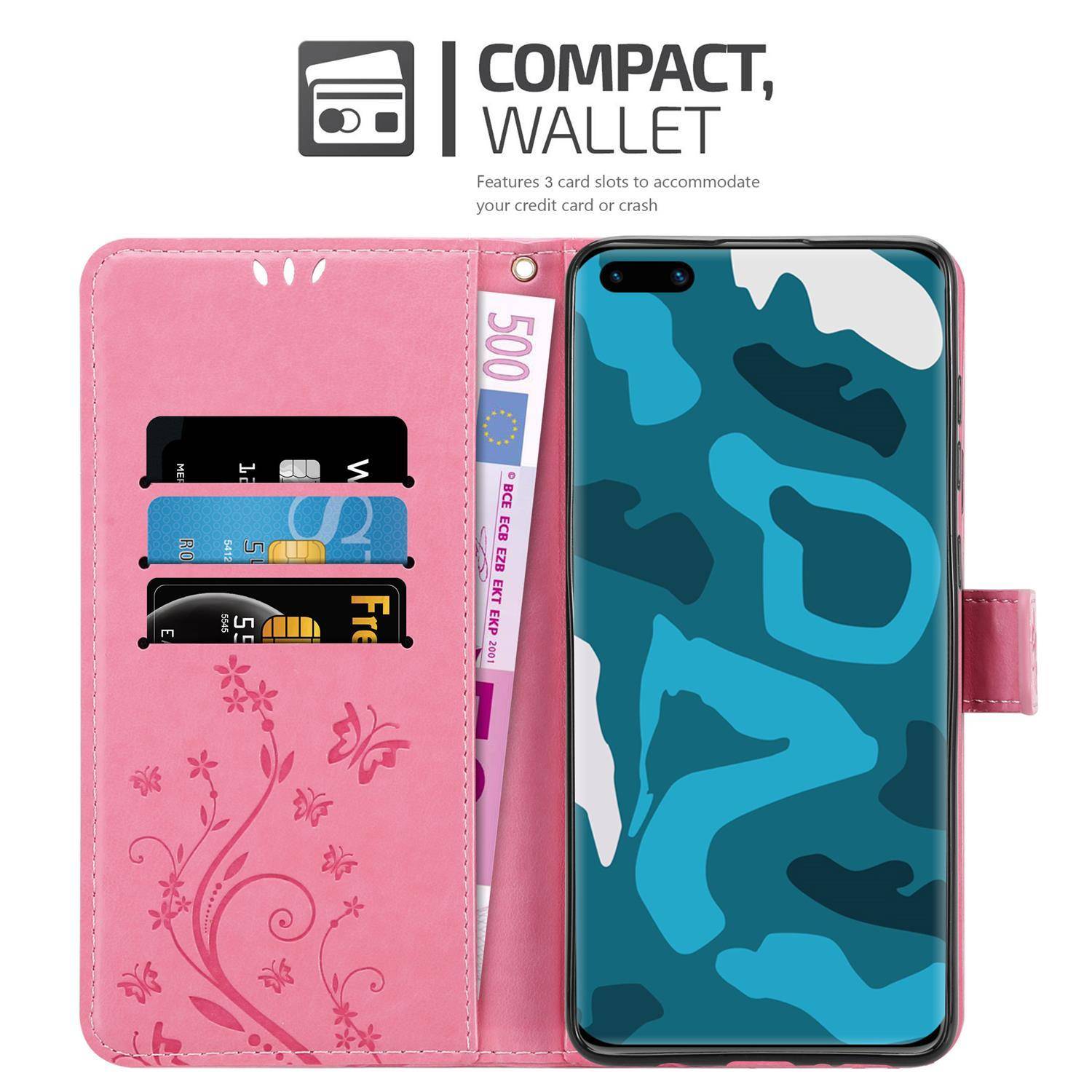 Cadorabo Hülle für Huawei P40 PRO / P40 PRO+ Schutz Hülle in Rosa Schutzhülle Handy Hülle Etui Case Blumen Flower