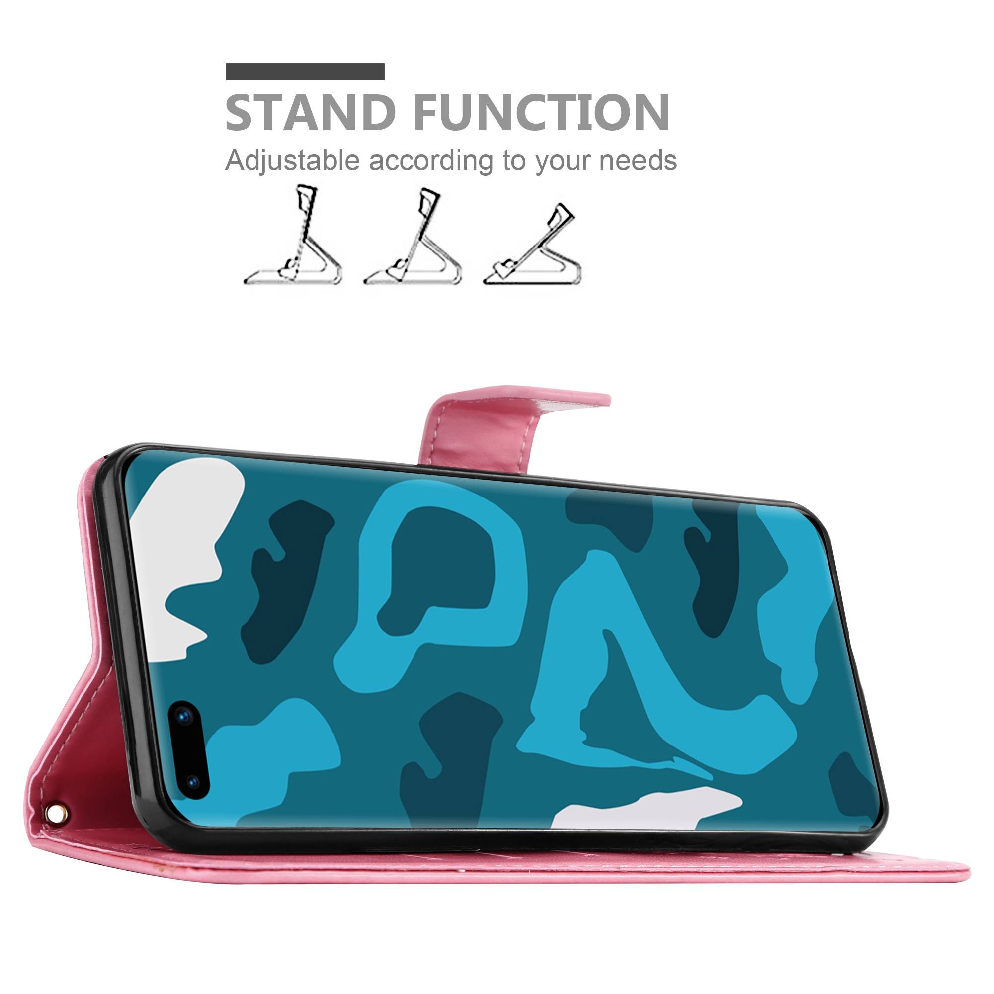 Cadorabo Hülle für Huawei P40 PRO / P40 PRO+ Schutz Hülle in Rosa Schutzhülle Handy Hülle Etui Case Blumen Flower