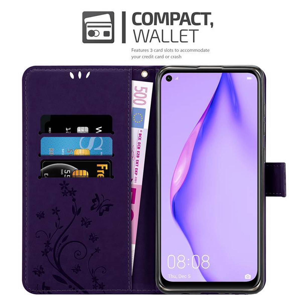 Cadorabo Hülle für Huawei NOVA 6 SE / P40 LITE / NOVA 7i Schutz Hülle in Lila Schutzhülle Handy Hülle Etui Case Blumen