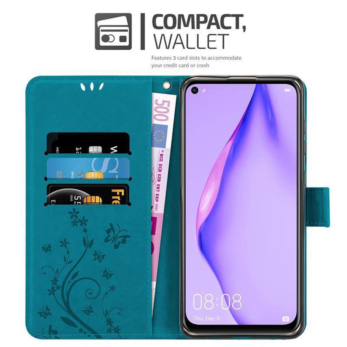 Cadorabo Hülle für Huawei NOVA 6 SE / P40 LITE / NOVA 7i Schutz Hülle in Blau Schutzhülle Handy Hülle Etui Case Blumen