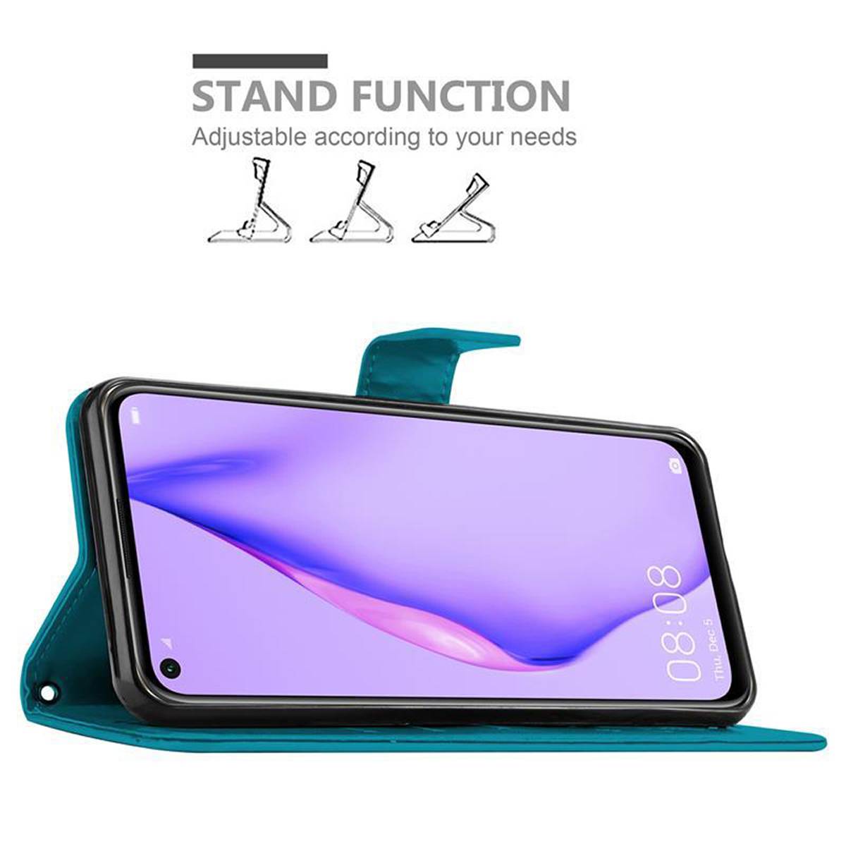 Cadorabo Hülle für Huawei NOVA 6 SE / P40 LITE / NOVA 7i Schutz Hülle in Blau Schutzhülle Handy Hülle Etui Case Blumen