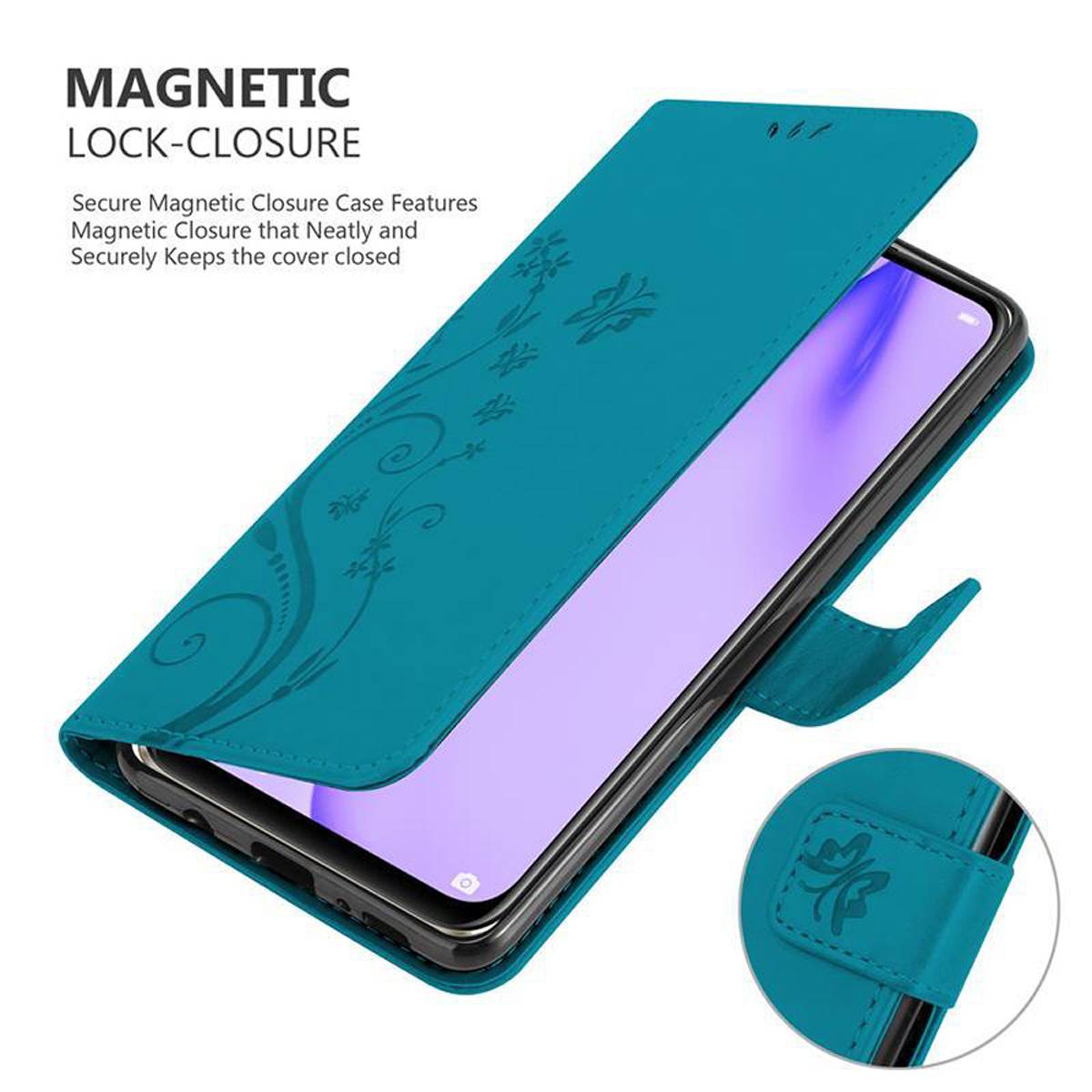 Cadorabo Hülle für Huawei NOVA 6 SE / P40 LITE / NOVA 7i Schutz Hülle in Blau Schutzhülle Handy Hülle Etui Case Blumen