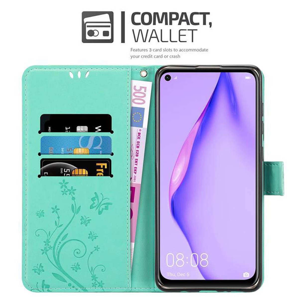 Cadorabo Hülle für Huawei NOVA 6 SE / P40 LITE / NOVA 7i Schutz Hülle in Türkis Schutzhülle Handy Hülle Etui Case Blumen