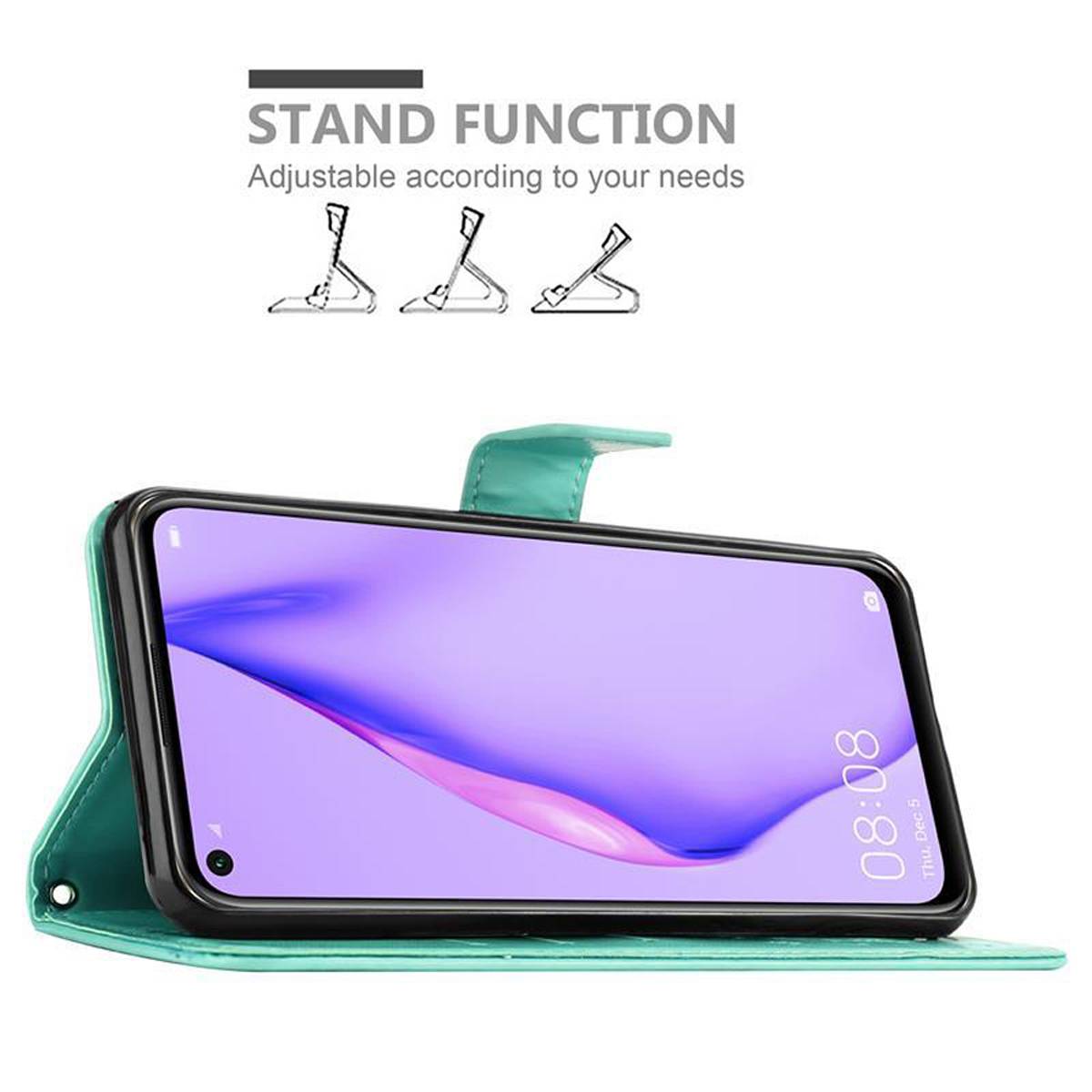 Cadorabo Hülle für Huawei NOVA 6 SE / P40 LITE / NOVA 7i Schutz Hülle in Türkis Schutzhülle Handy Hülle Etui Case Blumen