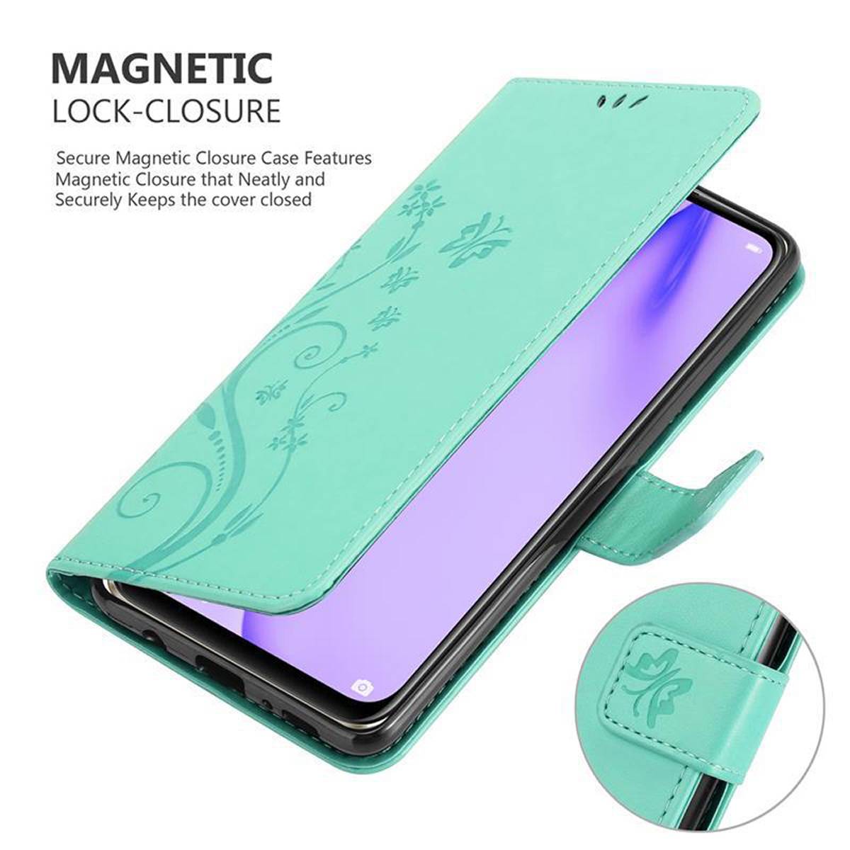Cadorabo Hülle für Huawei NOVA 6 SE / P40 LITE / NOVA 7i Schutz Hülle in Türkis Schutzhülle Handy Hülle Etui Case Blumen
