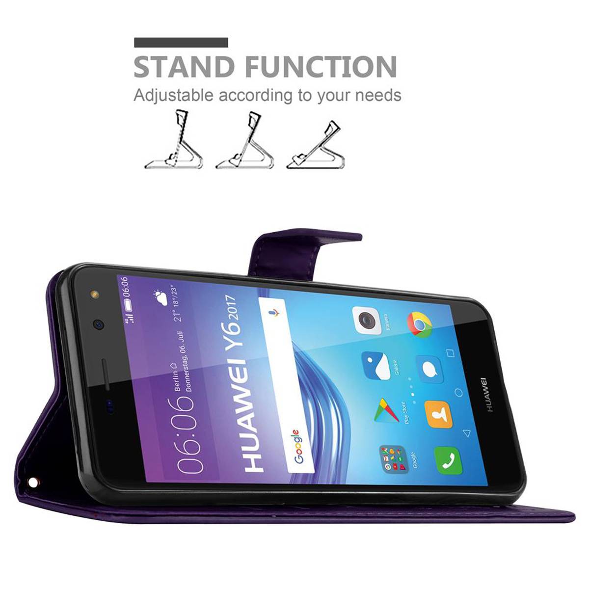 Cadorabo Hülle für Huawei Y5 2017 / Y6 2017 Schutz Hülle in Lila Schutzhülle Handy Hülle Etui Case Blumen Flower
