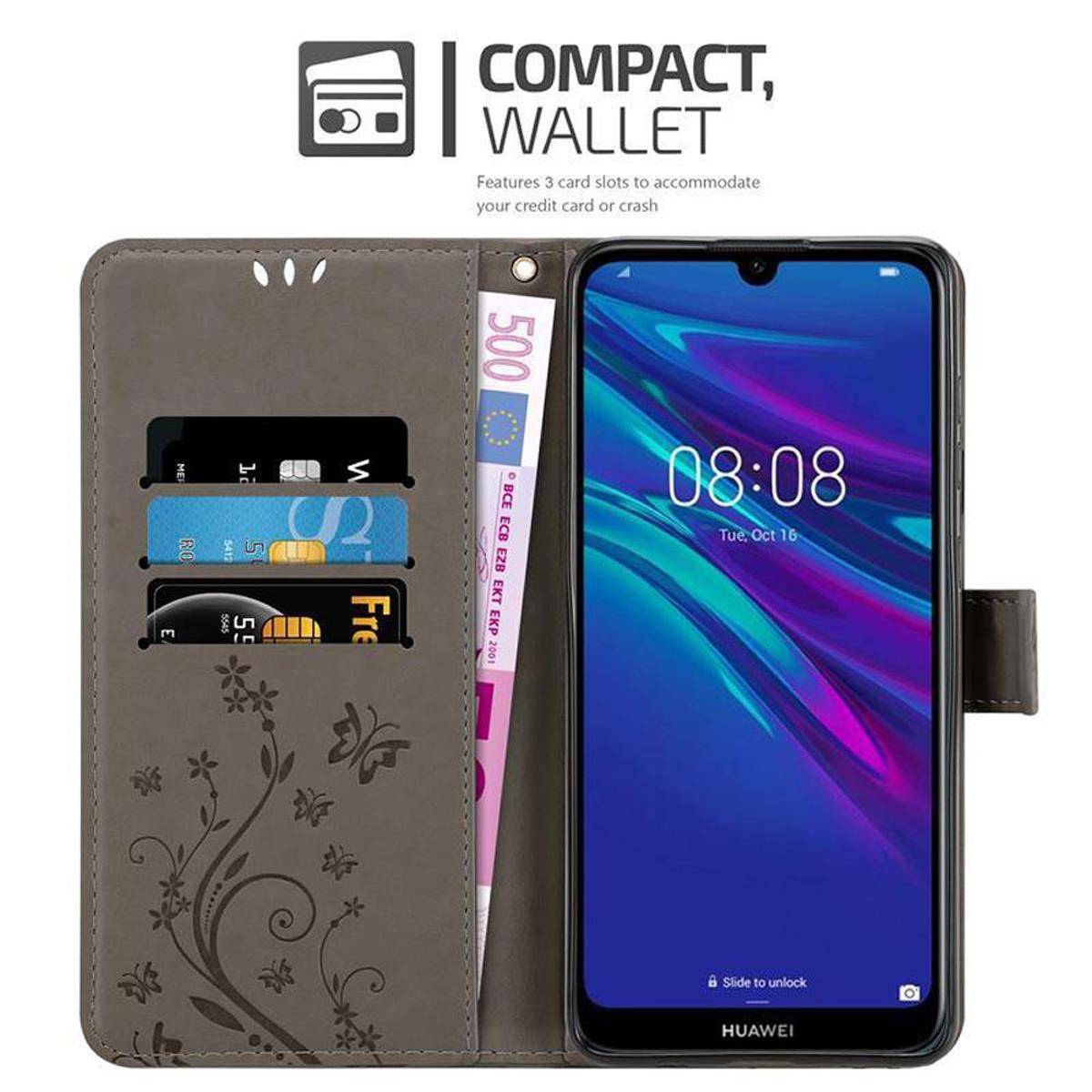 Cadorabo Hülle für Huawei Y6 2019 Schutz Hülle in Grau Schutzhülle Handy Hülle Etui Case Blumen Flower