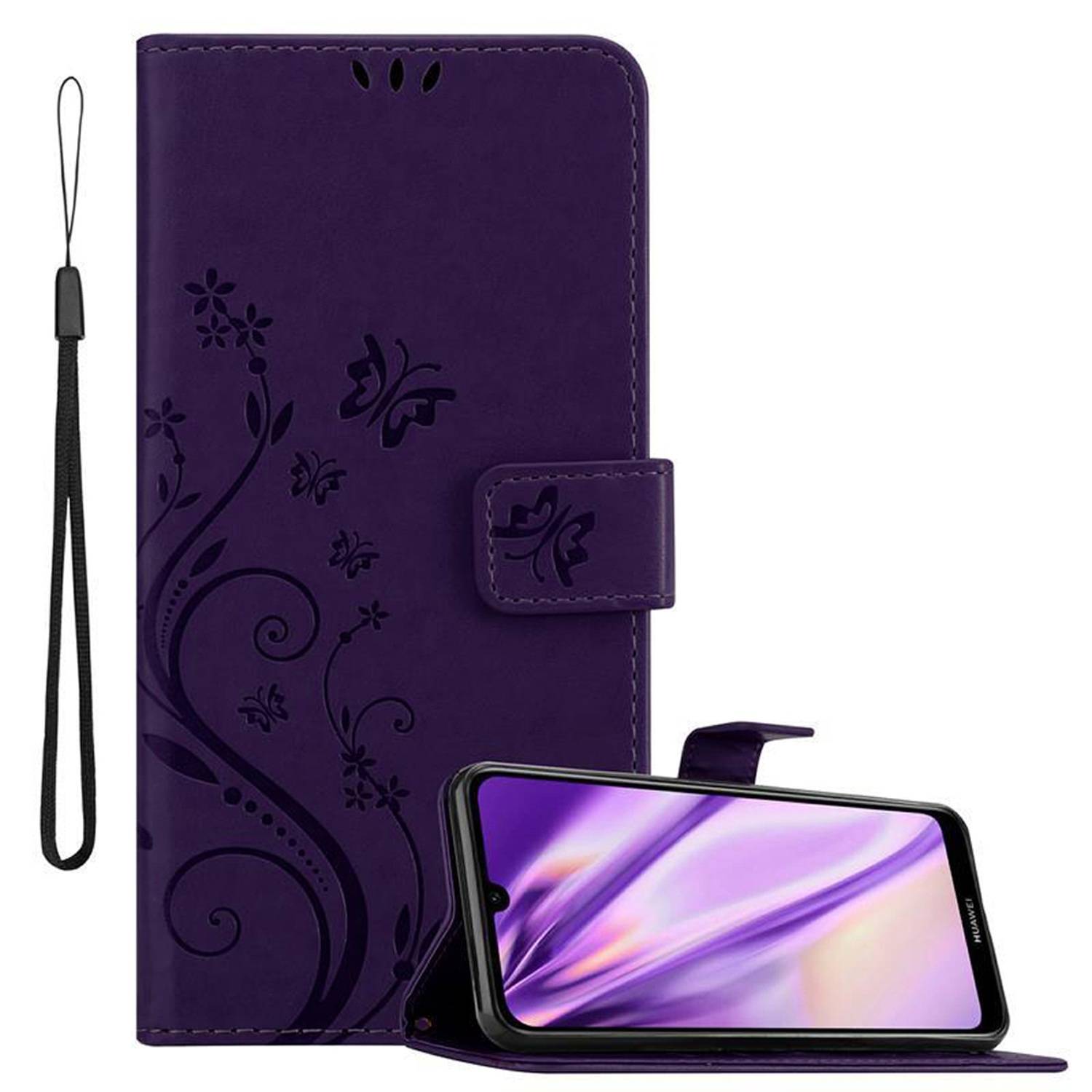 Cadorabo Hülle für Huawei Y6 2019 Schutz Hülle in Lila Schutzhülle Handy Hülle Etui Case Blumen Flower