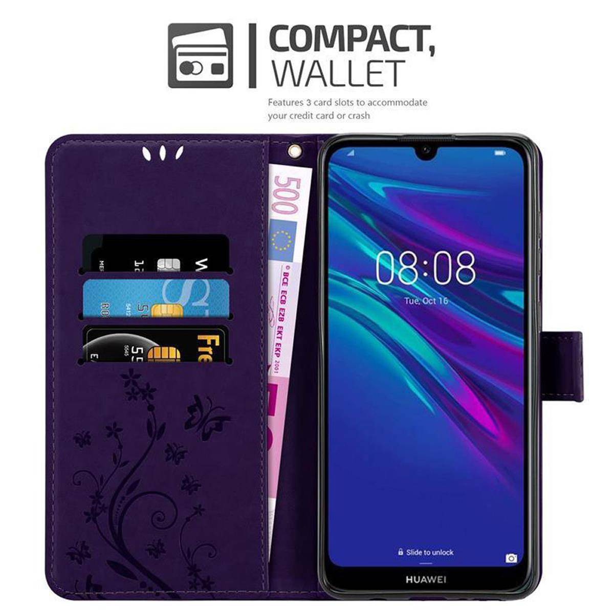 Cadorabo Hülle für Huawei Y6 2019 Schutz Hülle in Lila Schutzhülle Handy Hülle Etui Case Blumen Flower