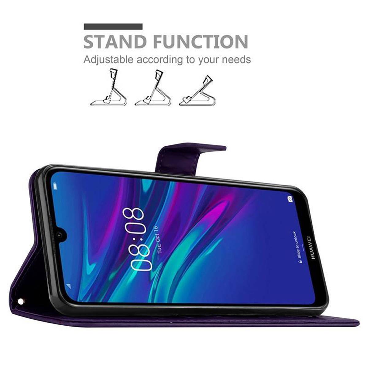 Cadorabo Hülle für Huawei Y6 2019 Schutz Hülle in Lila Schutzhülle Handy Hülle Etui Case Blumen Flower