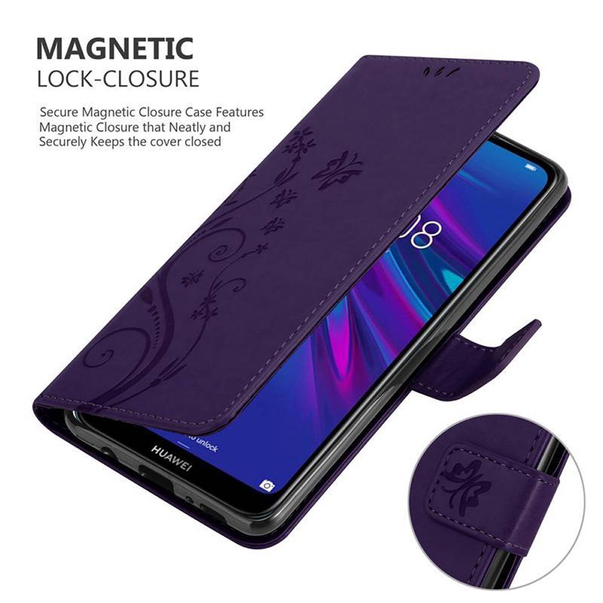 Cadorabo Hülle für Huawei Y6 2019 Schutz Hülle in Lila Schutzhülle Handy Hülle Etui Case Blumen Flower