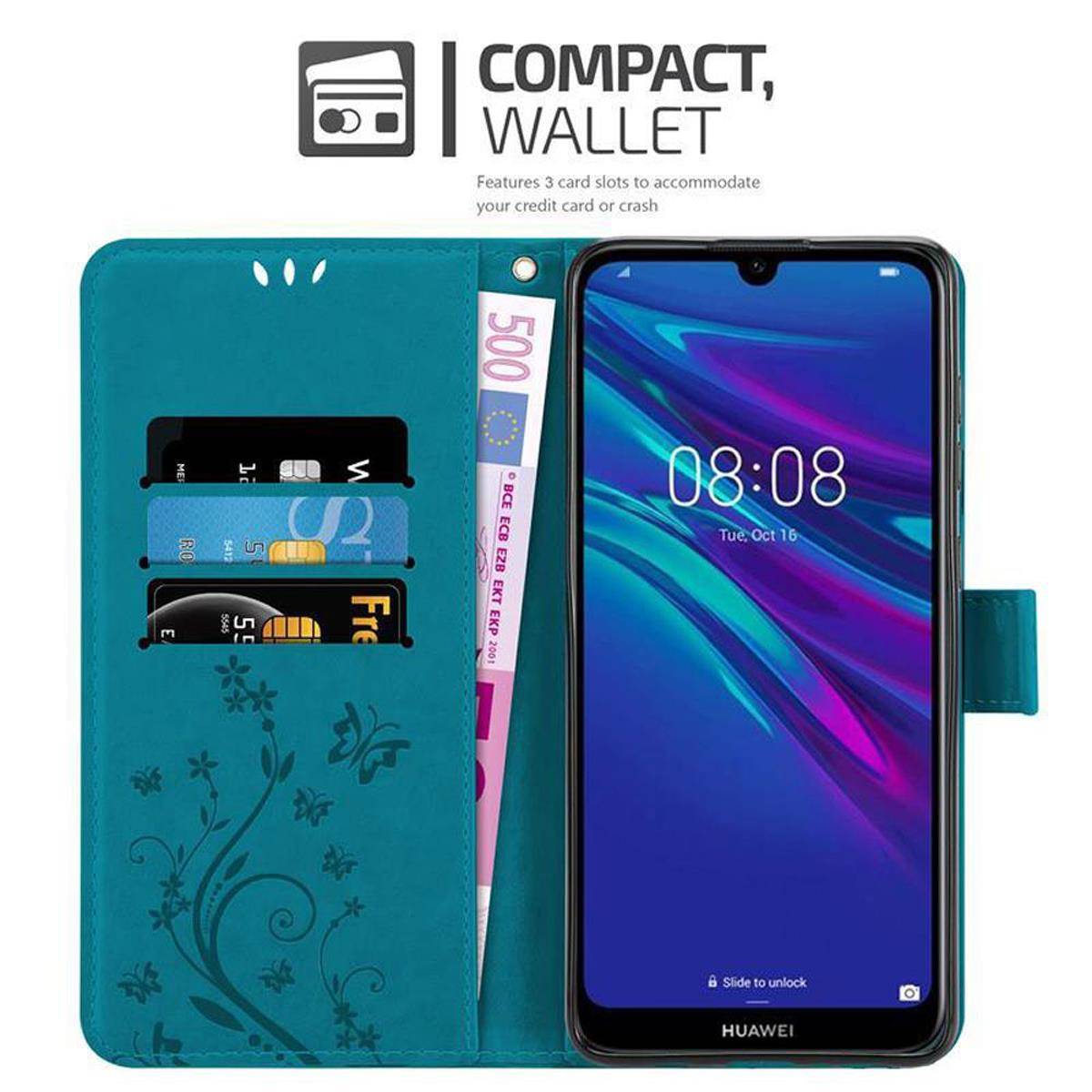Cadorabo Hülle für Huawei Y6 2019 Schutz Hülle in Blau Schutzhülle Handy Hülle Etui Case Blumen Flower