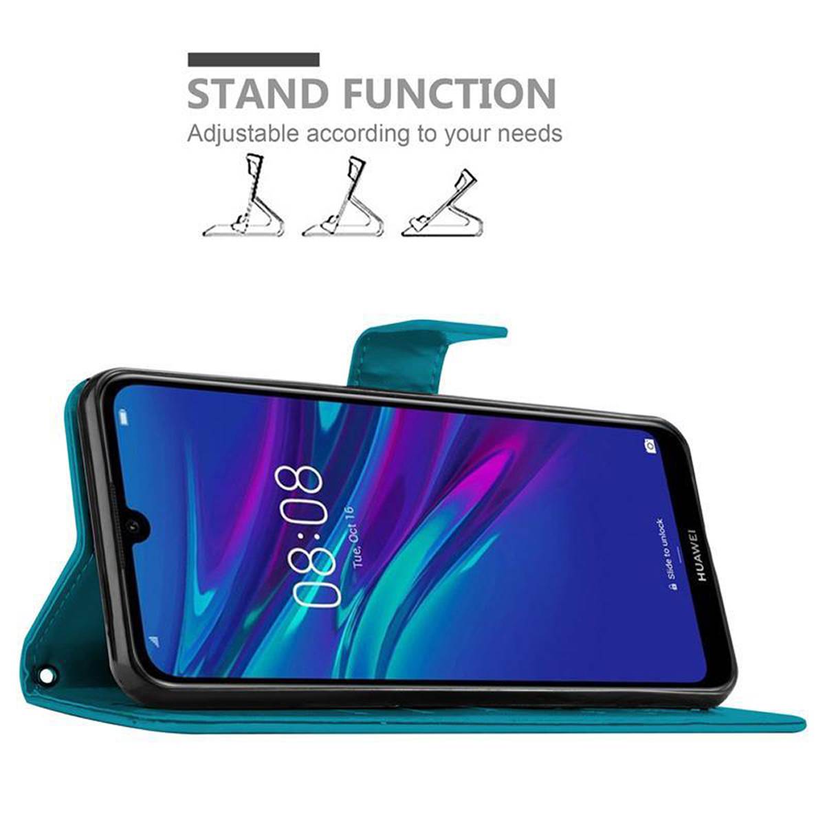Cadorabo Hülle für Huawei Y6 2019 Schutz Hülle in Blau Schutzhülle Handy Hülle Etui Case Blumen Flower