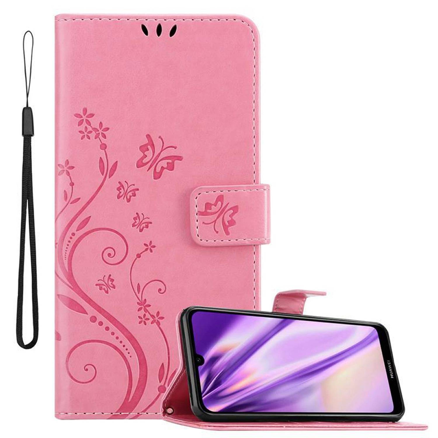 Cadorabo Hülle für Huawei Y6 2019 Schutz Hülle in Rosa Schutzhülle Handy Hülle Etui Case Blumen Flower