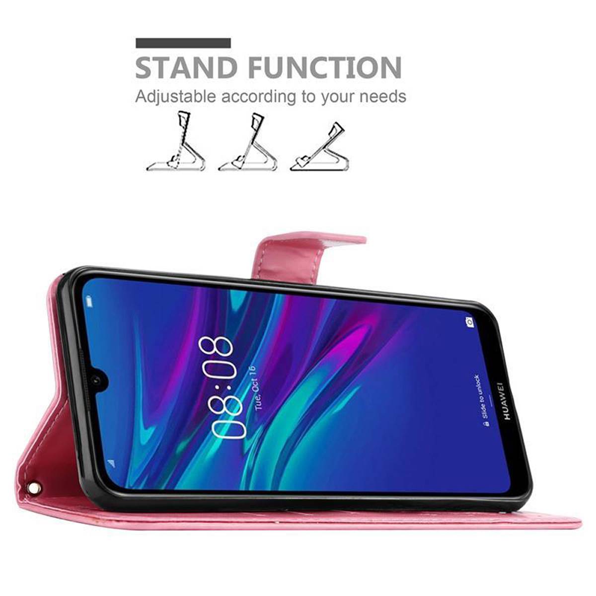 Cadorabo Hülle für Huawei Y6 2019 Schutz Hülle in Rosa Schutzhülle Handy Hülle Etui Case Blumen Flower