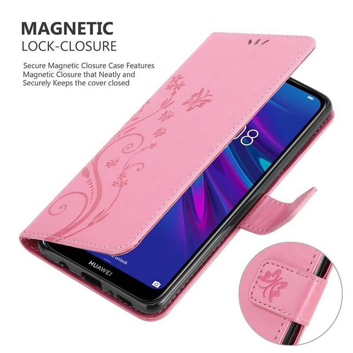 Cadorabo Hülle für Huawei Y6 2019 Schutz Hülle in Rosa Schutzhülle Handy Hülle Etui Case Blumen Flower