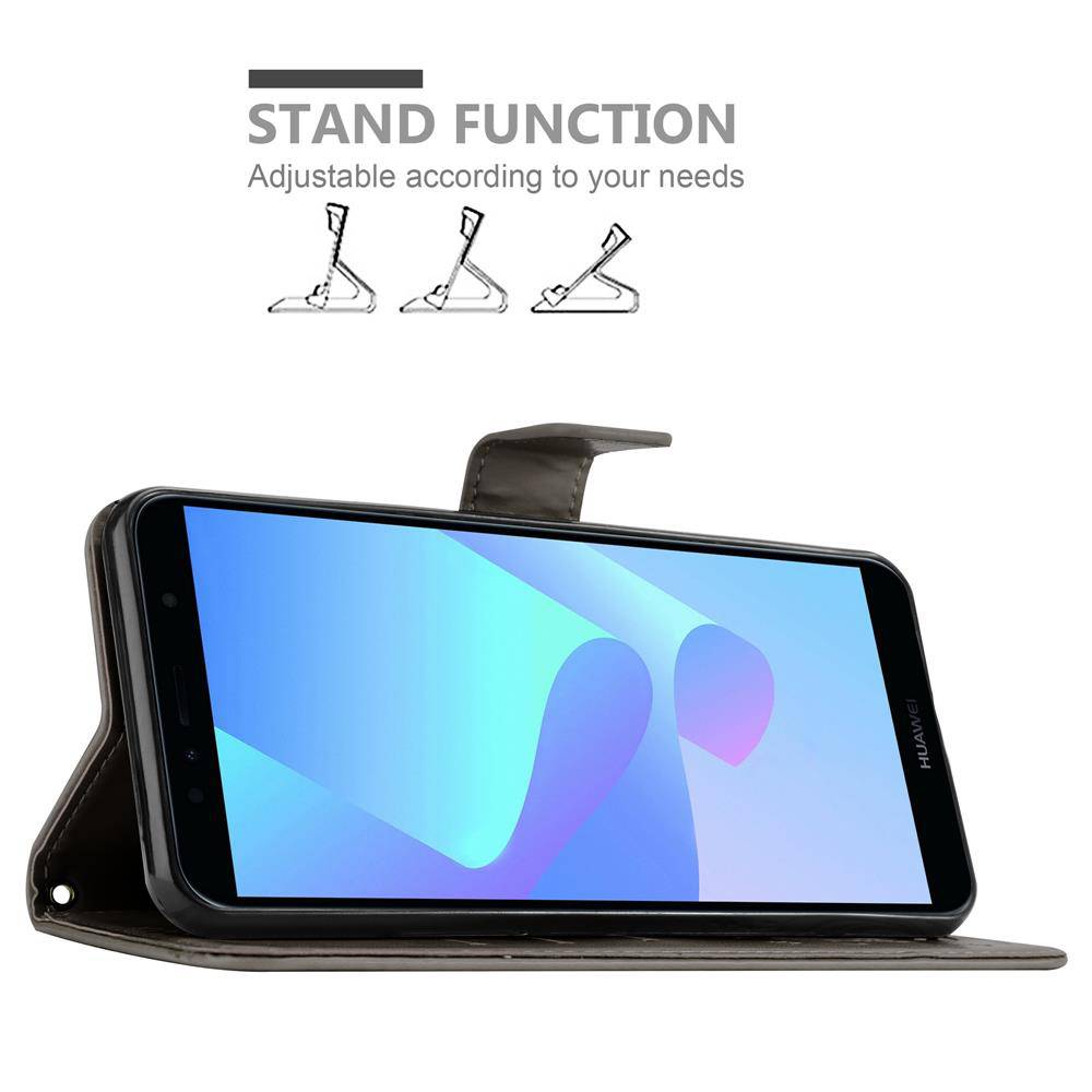 Cadorabo Hülle für Honor 7A / Huawei Y6 PRIME 2018 Schutz Hülle in Grau Schutzhülle Handy Hülle Etui Case Blumen Flower
