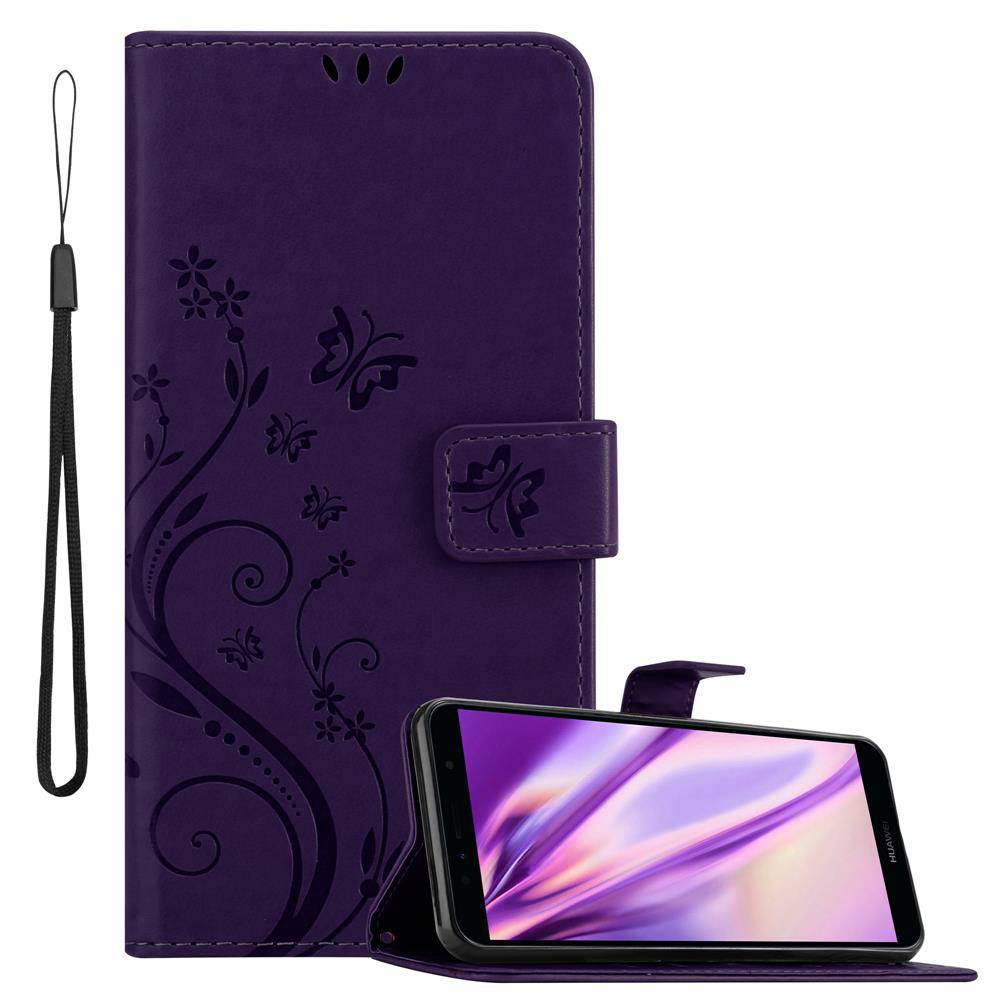 Cadorabo Hülle für Honor 7A / Huawei Y6 PRIME 2018 Schutz Hülle in Lila Schutzhülle Handy Hülle Etui Case Blumen Flower