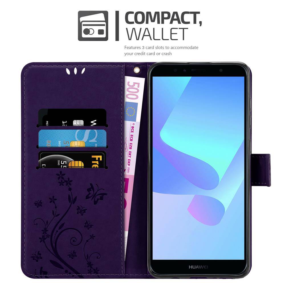 Cadorabo Hülle für Honor 7A / Huawei Y6 PRIME 2018 Schutz Hülle in Lila Schutzhülle Handy Hülle Etui Case Blumen Flower