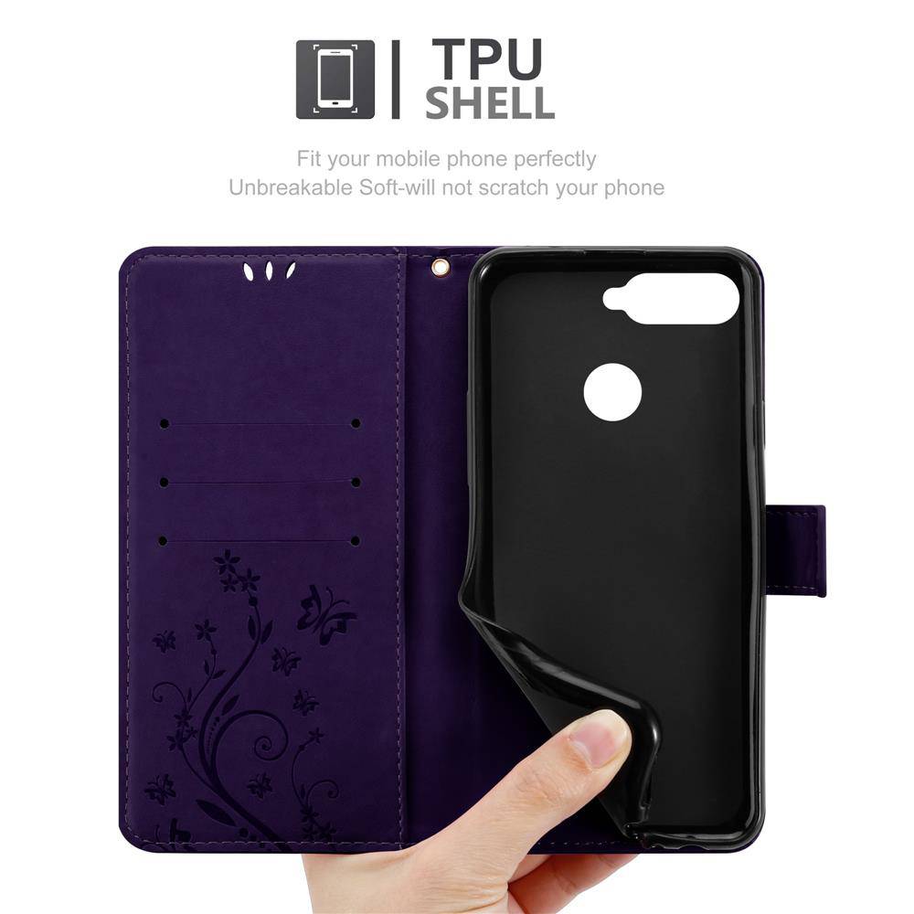 Cadorabo Hülle für Honor 7A / Huawei Y6 PRIME 2018 Schutz Hülle in Lila Schutzhülle Handy Hülle Etui Case Blumen Flower
