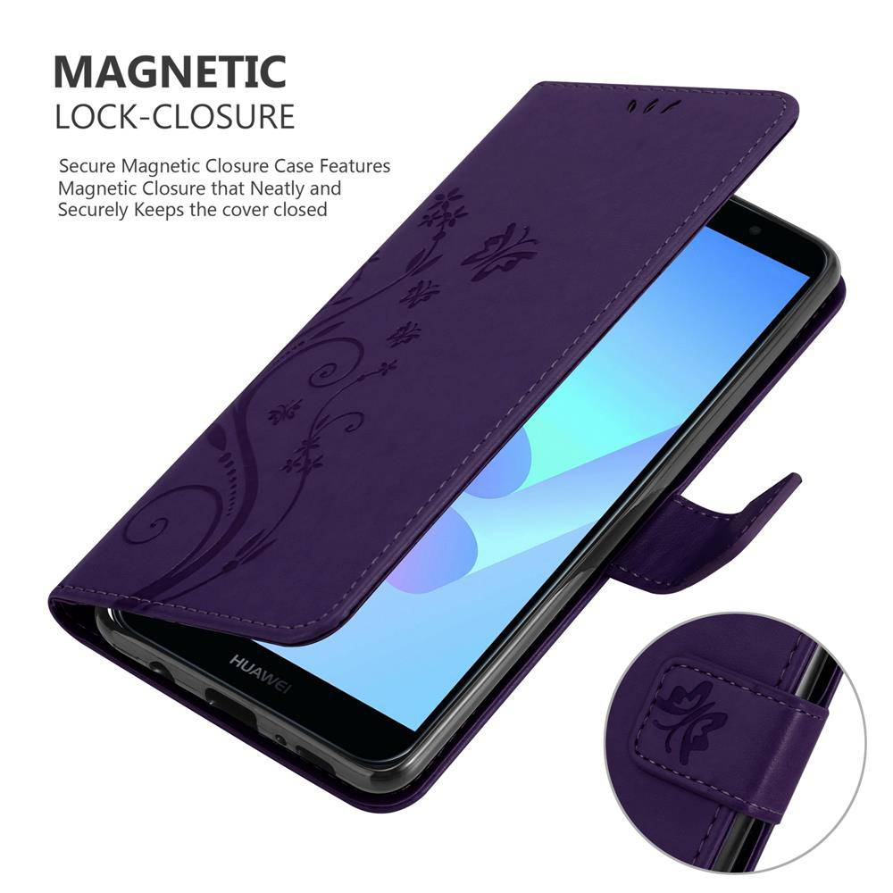 Cadorabo Hülle für Honor 7A / Huawei Y6 PRIME 2018 Schutz Hülle in Lila Schutzhülle Handy Hülle Etui Case Blumen Flower