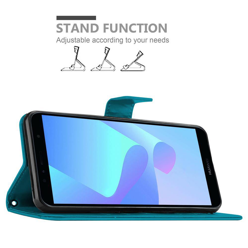 Cadorabo Hülle für Honor 7A / Huawei Y6 PRIME 2018 Schutz Hülle in Blau Schutzhülle Handy Hülle Etui Case Blumen Flower