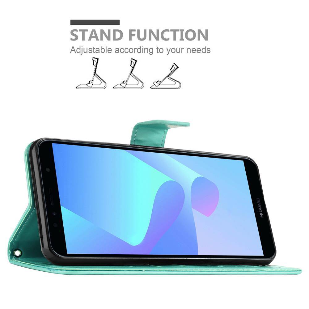 Cadorabo Hülle für Honor 7A / Huawei Y6 PRIME 2018 Schutz Hülle in Türkis Schutzhülle Handy Hülle Etui Case Blumen