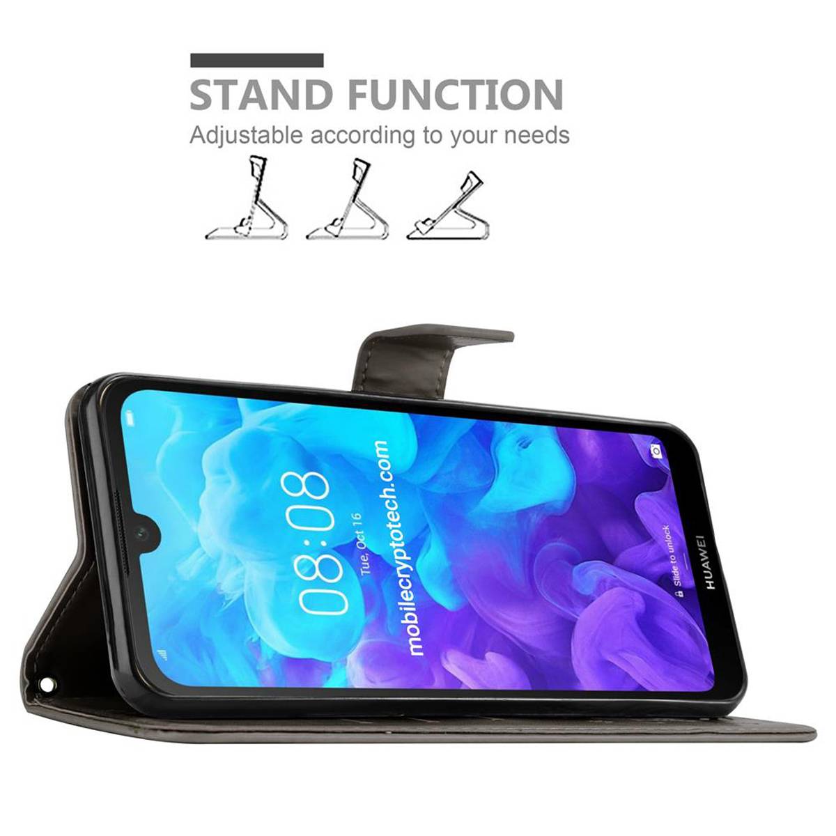Cadorabo Hülle für Huawei Y6 PRO 2019 Schutz Hülle in Grau Schutzhülle Handy Hülle Etui Case Blumen Flower