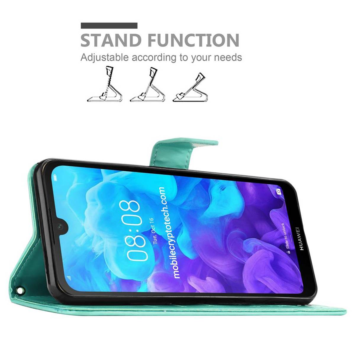 Cadorabo Hülle für Huawei Y6 PRO 2019 Schutz Hülle in Türkis Schutzhülle Handy Hülle Etui Case Blumen Flower