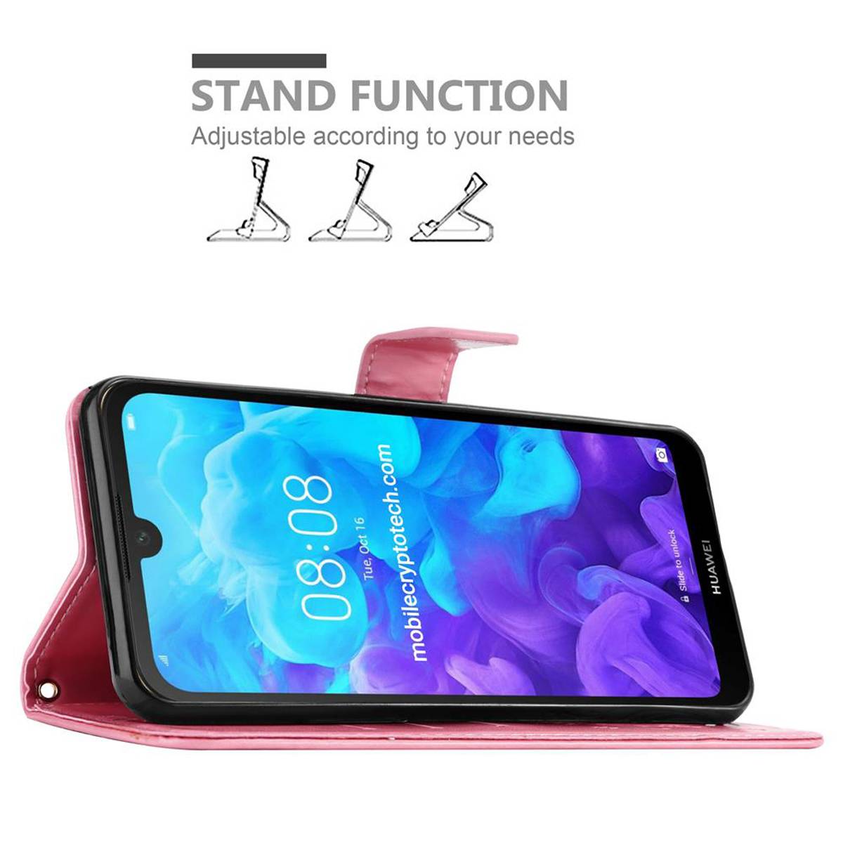 Cadorabo Hülle für Huawei Y6 PRO 2019 Schutz Hülle in Rosa Schutzhülle Handy Hülle Etui Case Blumen Flower