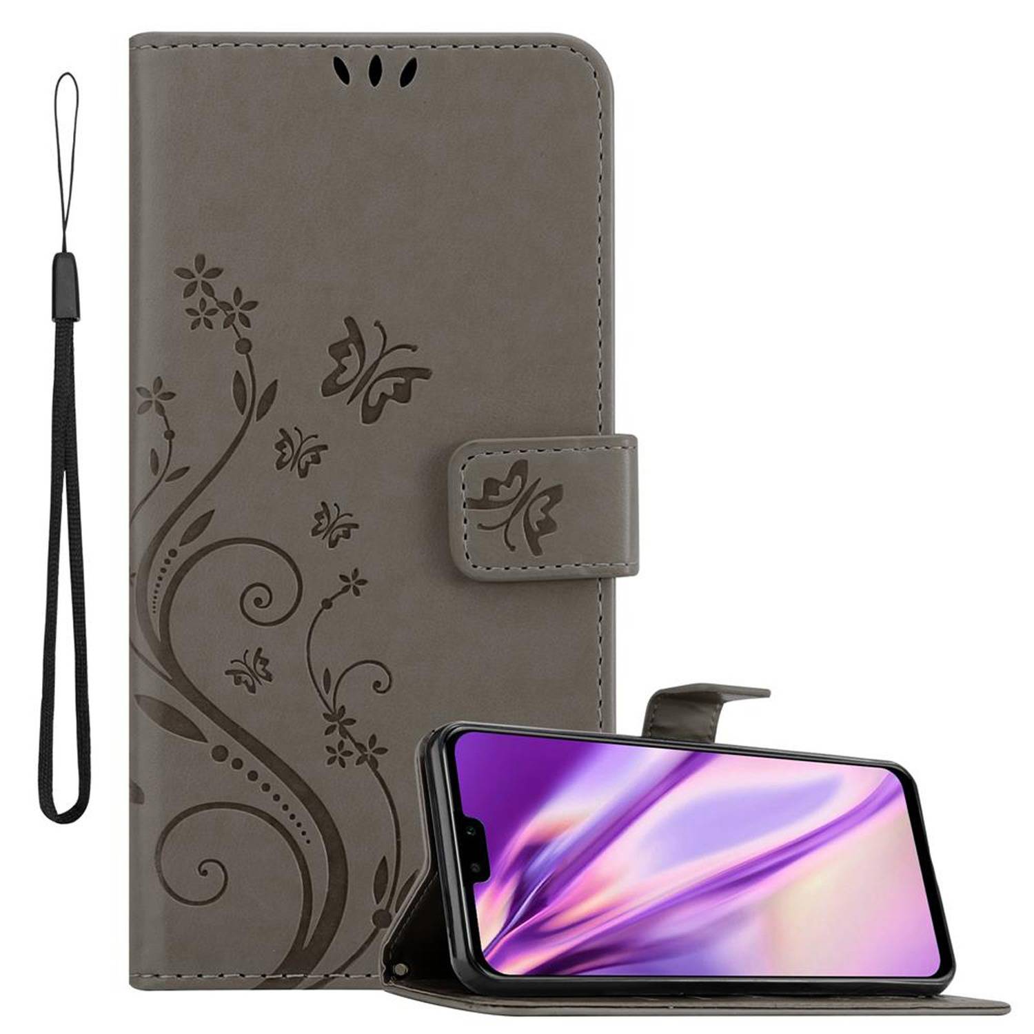Cadorabo Hülle für Huawei Y9 2019 Schutz Hülle in Grau Schutzhülle Handy Hülle Etui Case Blumen Flower