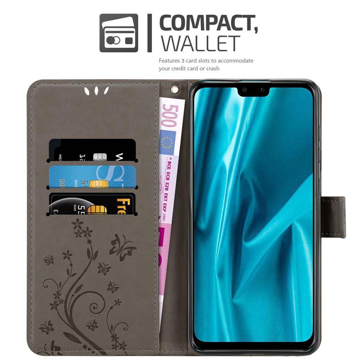 Cadorabo Hülle für Huawei Y9 2019 Schutz Hülle in Grau Schutzhülle Handy Hülle Etui Case Blumen Flower