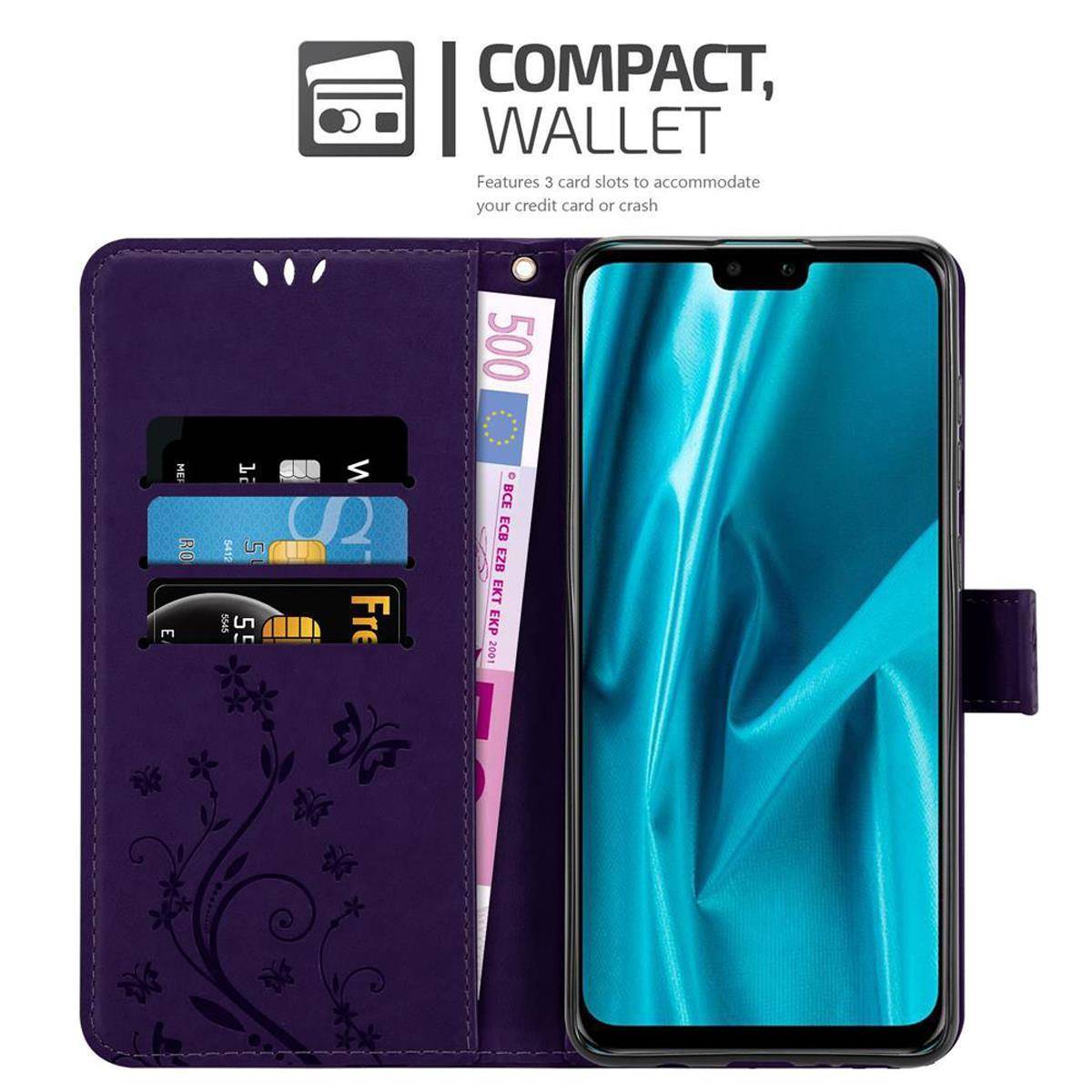 Cadorabo Hülle für Huawei Y9 2019 Schutz Hülle in Lila Schutzhülle Handy Hülle Etui Case Blumen Flower
