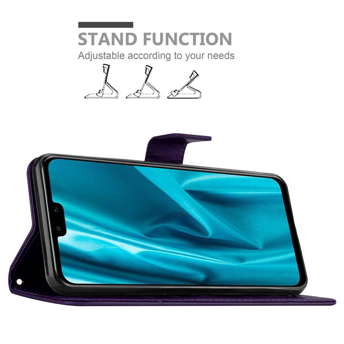 Cadorabo Hülle für Huawei Y9 2019 Schutz Hülle in Lila Schutzhülle Handy Hülle Etui Case Blumen Flower