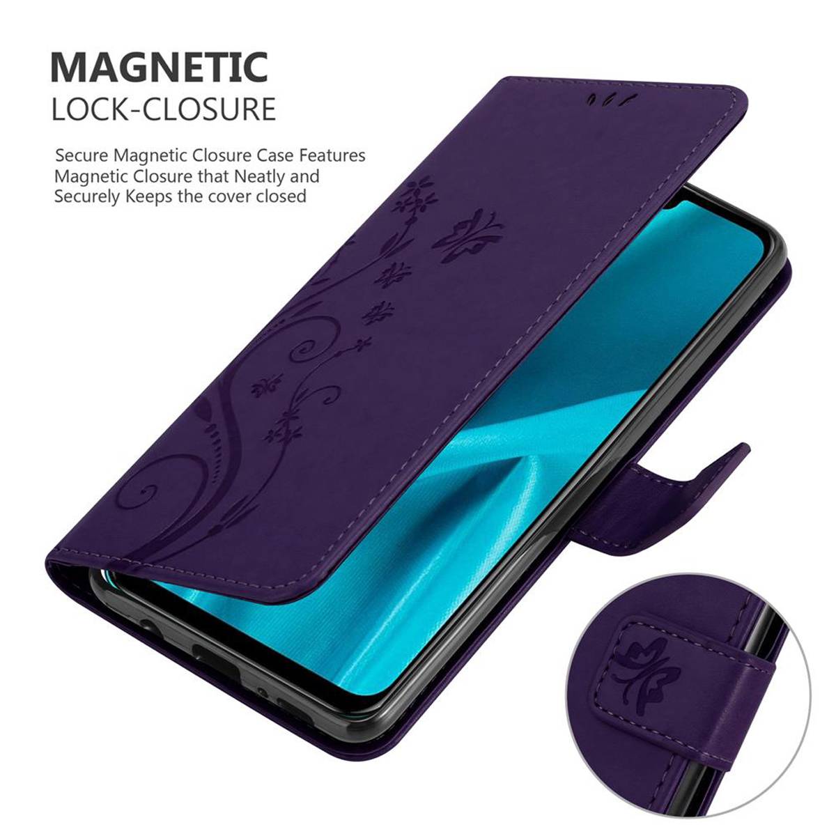 Cadorabo Hülle für Huawei Y9 2019 Schutz Hülle in Lila Schutzhülle Handy Hülle Etui Case Blumen Flower