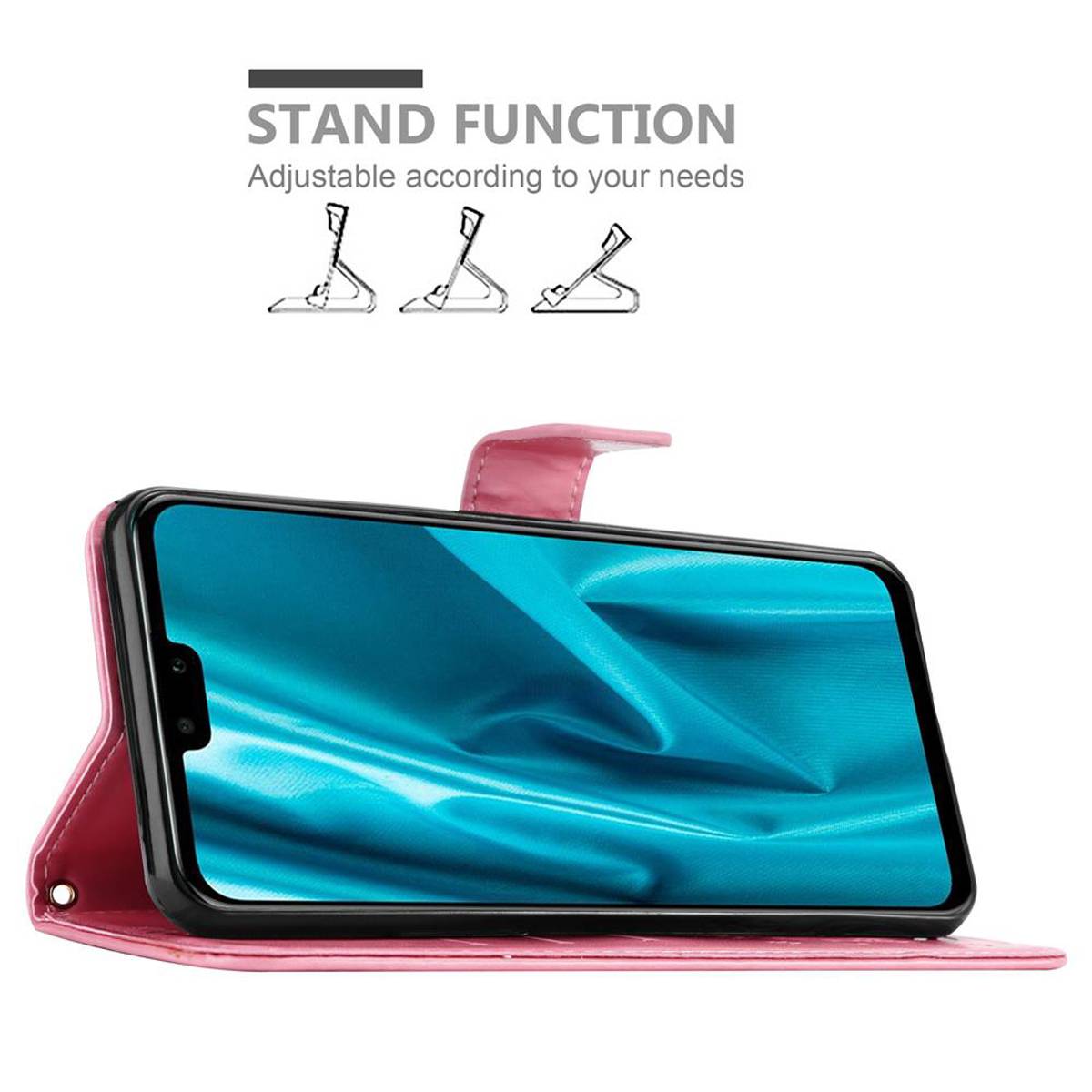 Cadorabo Hülle für Huawei Y9 2019 Schutz Hülle in Rosa Schutzhülle Handy Hülle Etui Case Blumen Flower