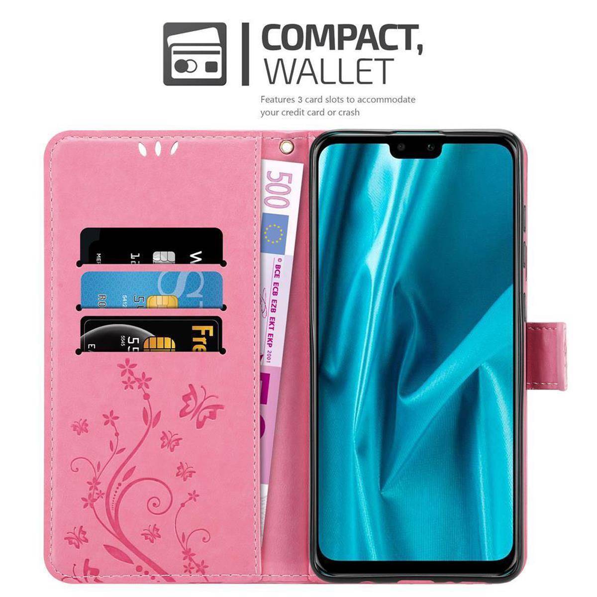 Cadorabo Hülle für Huawei Y9 2019 Schutz Hülle in Rosa Schutzhülle Handy Hülle Etui Case Blumen Flower