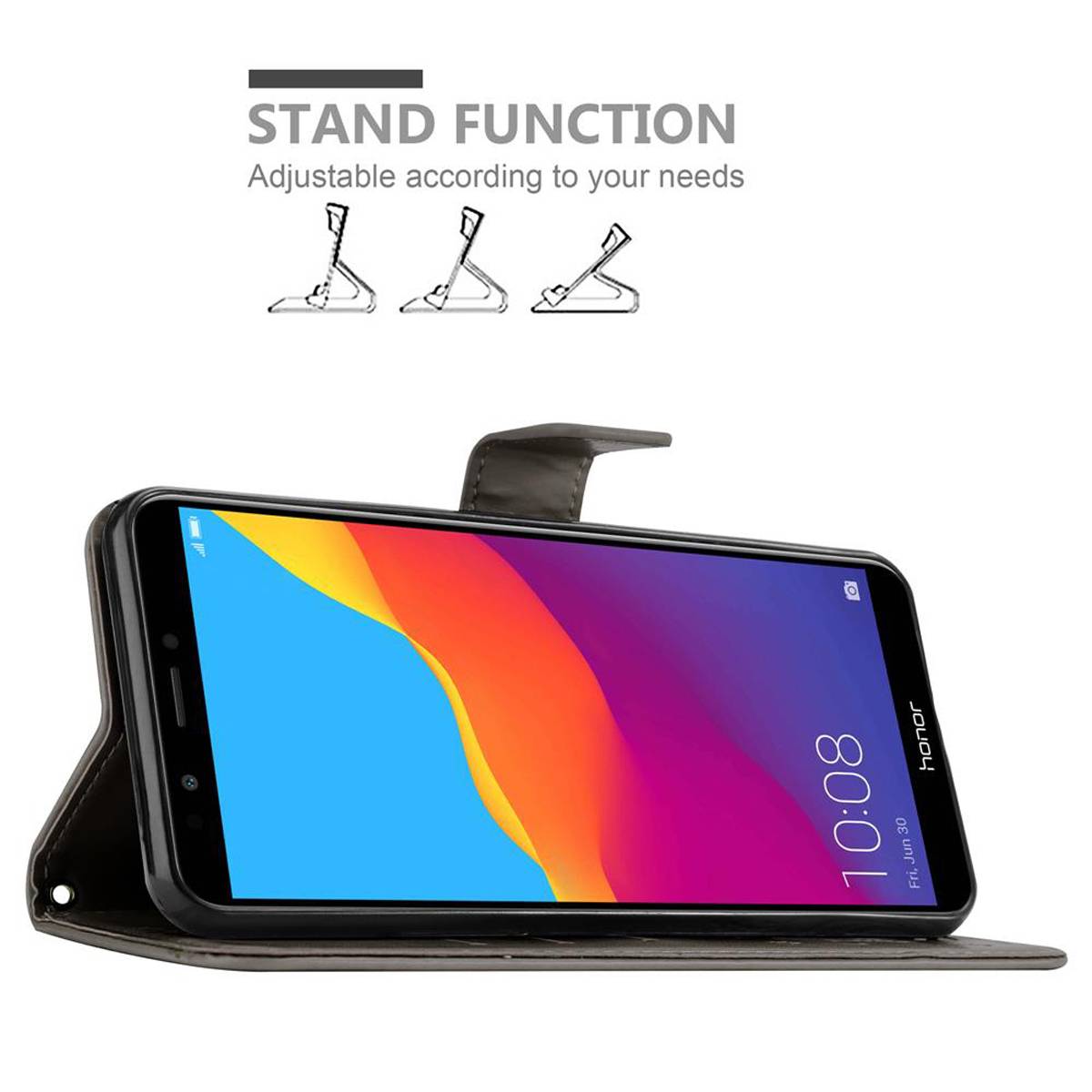 Cadorabo Hülle für Honor 7C / Huawei Y7 2018 Schutz Hülle in Grau Schutzhülle Handy Hülle Etui Case Blumen Flower