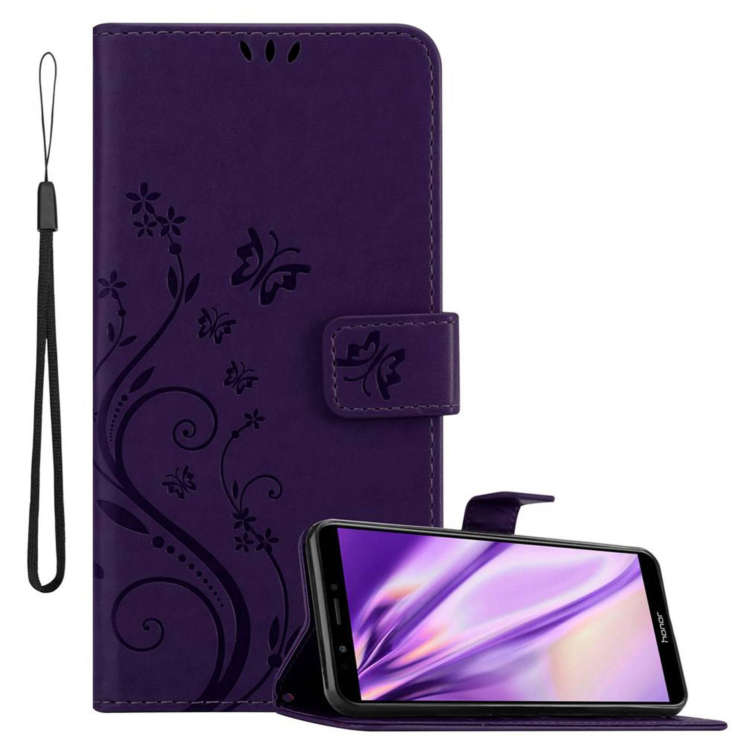 Cadorabo Hülle für Honor 7C / Huawei Y7 2018 Schutz Hülle in Lila Schutzhülle Handy Hülle Etui Case Blumen Flower