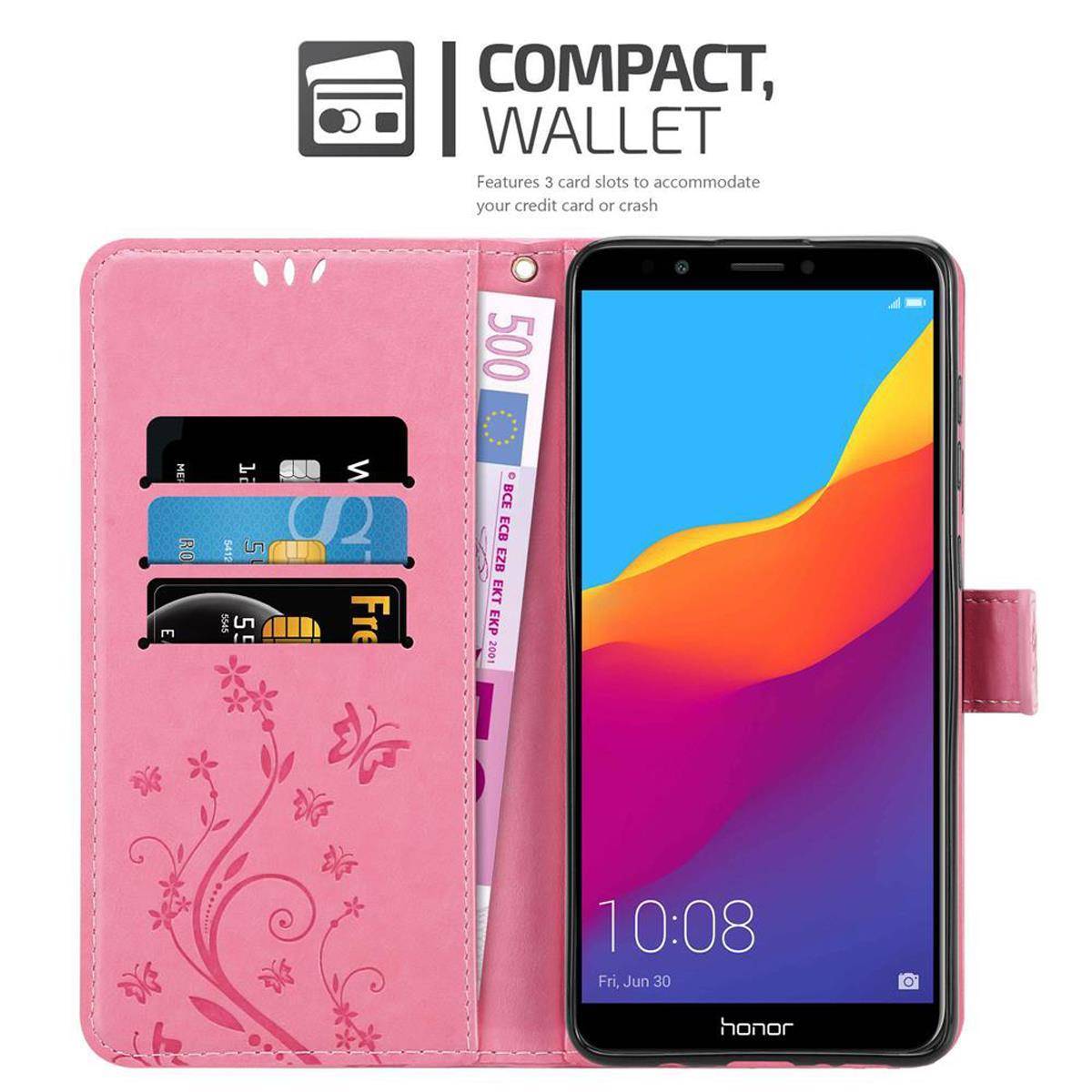 Cadorabo Hülle für Honor 7C / Huawei Y7 2018 Schutz Hülle in Rosa Schutzhülle Handy Hülle Etui Case Blumen Flower