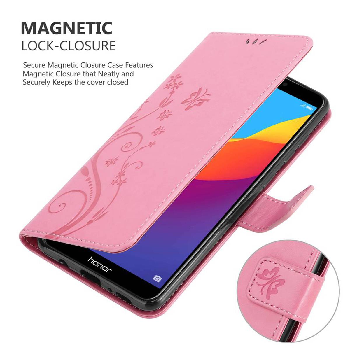Cadorabo Hülle für Honor 7C / Huawei Y7 2018 Schutz Hülle in Rosa Schutzhülle Handy Hülle Etui Case Blumen Flower
