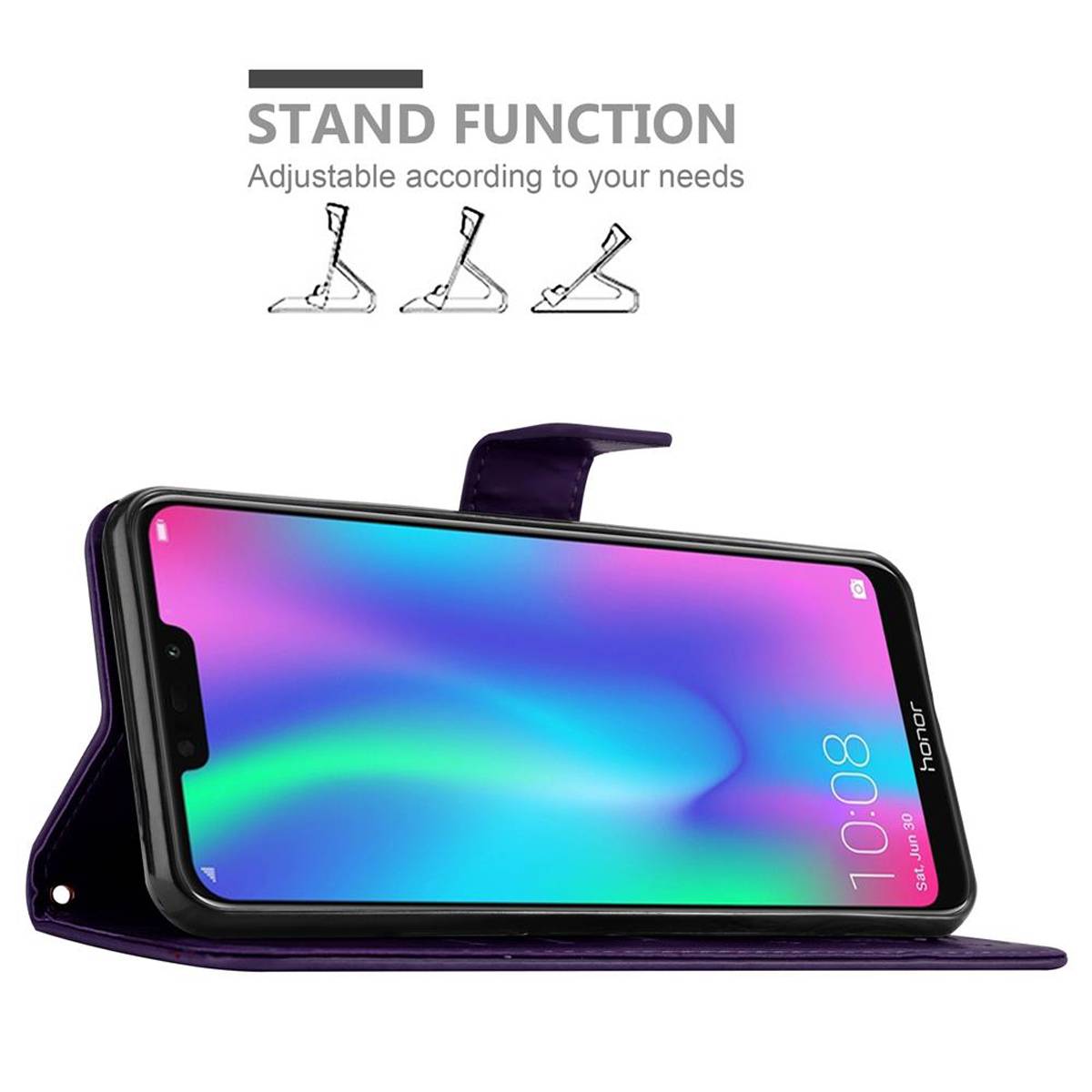 Cadorabo Hülle für Honor 8C Schutz Hülle in Lila Schutzhülle Handy Hülle Etui Case Blumen Flower