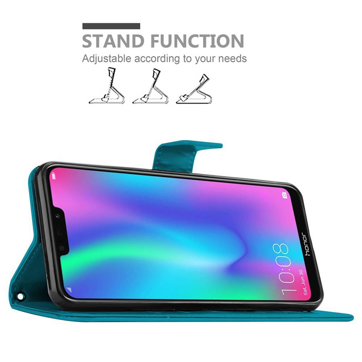 Cadorabo Hülle für Honor 8C Schutz Hülle in Blau Schutzhülle Handy Hülle Etui Case Blumen Flower
