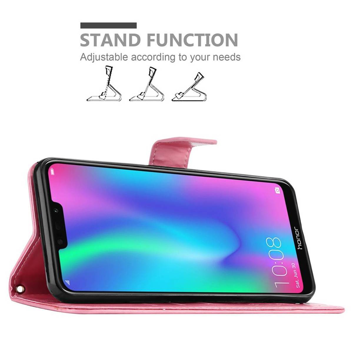 Cadorabo Hülle für Honor 8C Schutz Hülle in Rosa Schutzhülle Handy Hülle Etui Case Blumen Flower