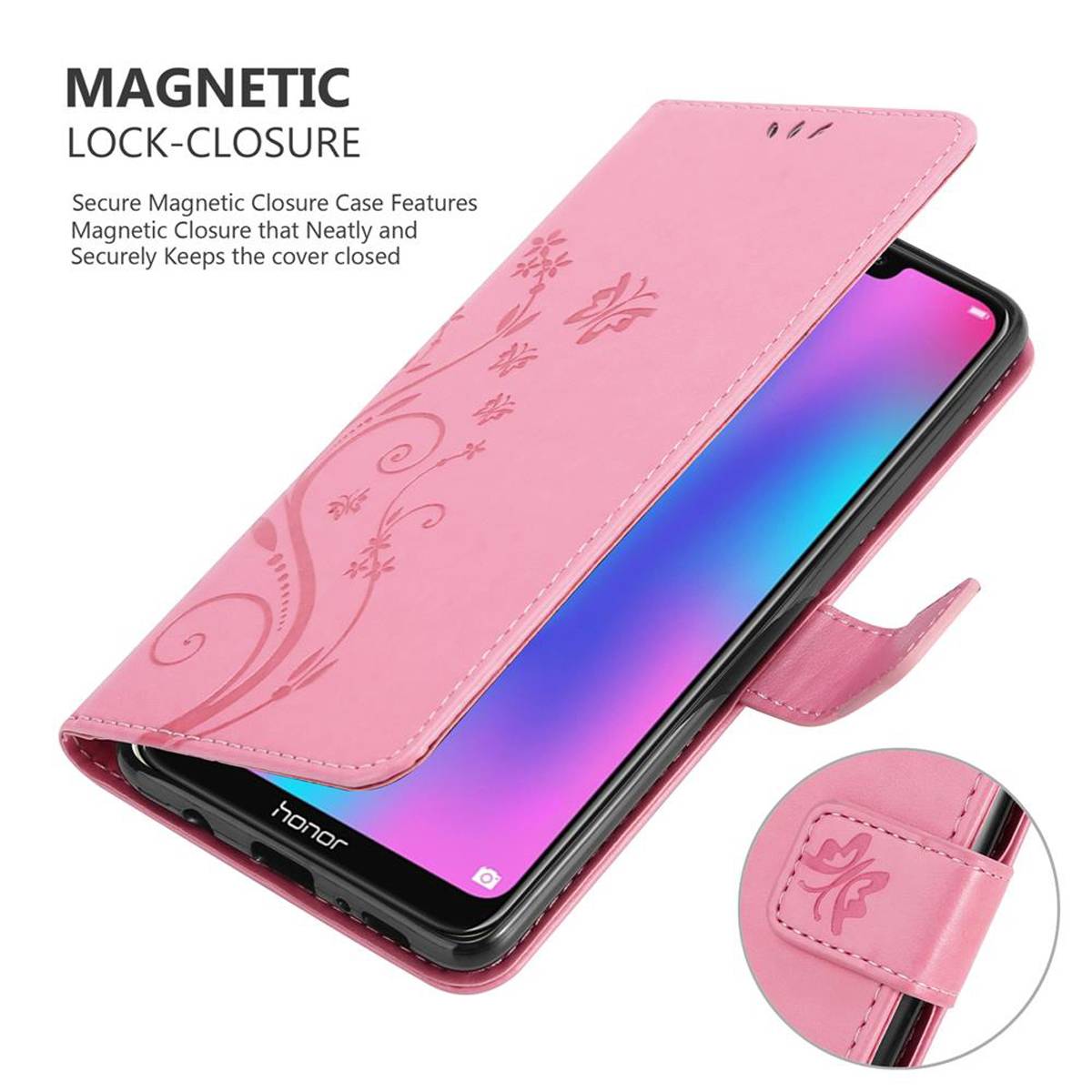 Cadorabo Hülle für Honor 8C Schutz Hülle in Rosa Schutzhülle Handy Hülle Etui Case Blumen Flower