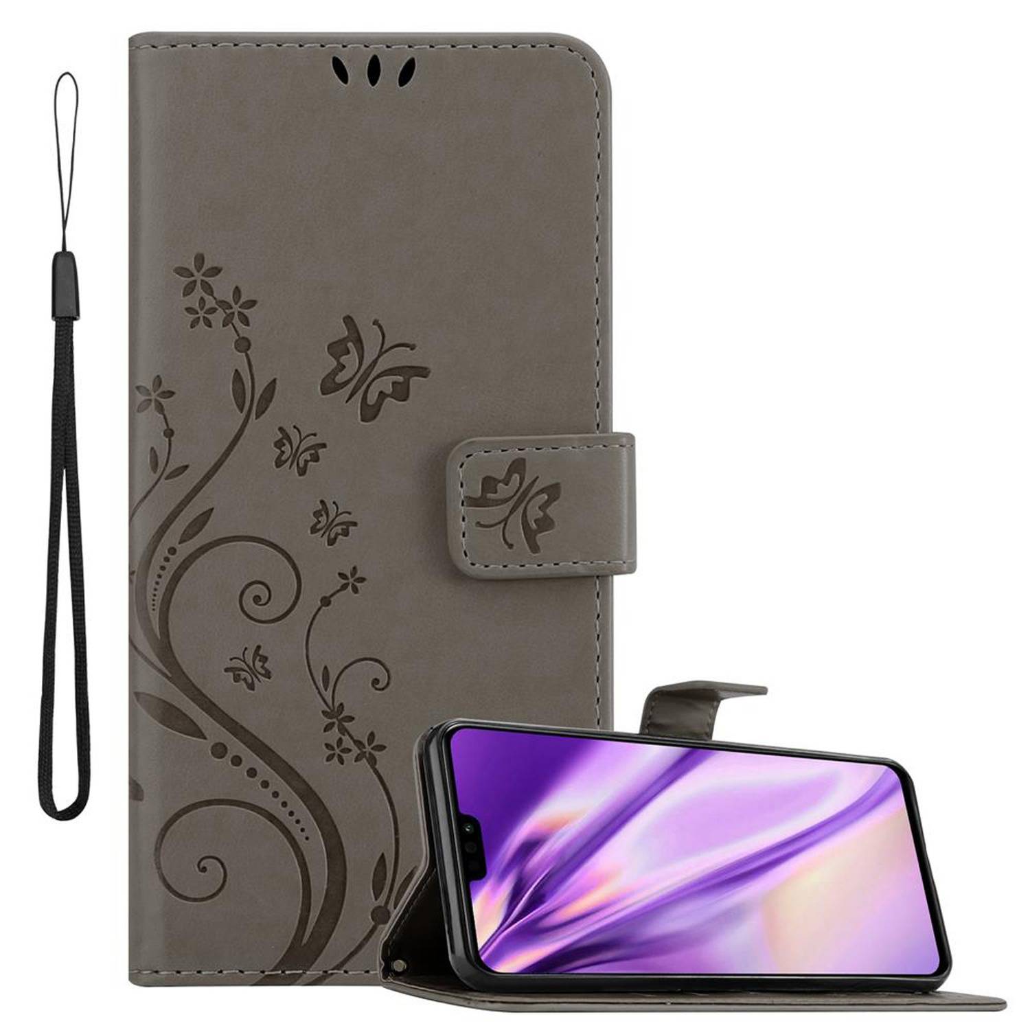 Cadorabo Hülle für Honor 8X Schutz Hülle in Grau Schutzhülle Handy Hülle Etui Case Blumen Flower