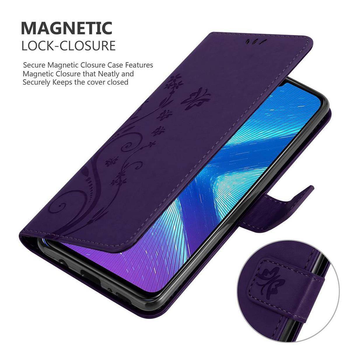 Cadorabo Hülle für Honor 8X Schutz Hülle in Lila Schutzhülle Handy Hülle Etui Case Blumen Flower