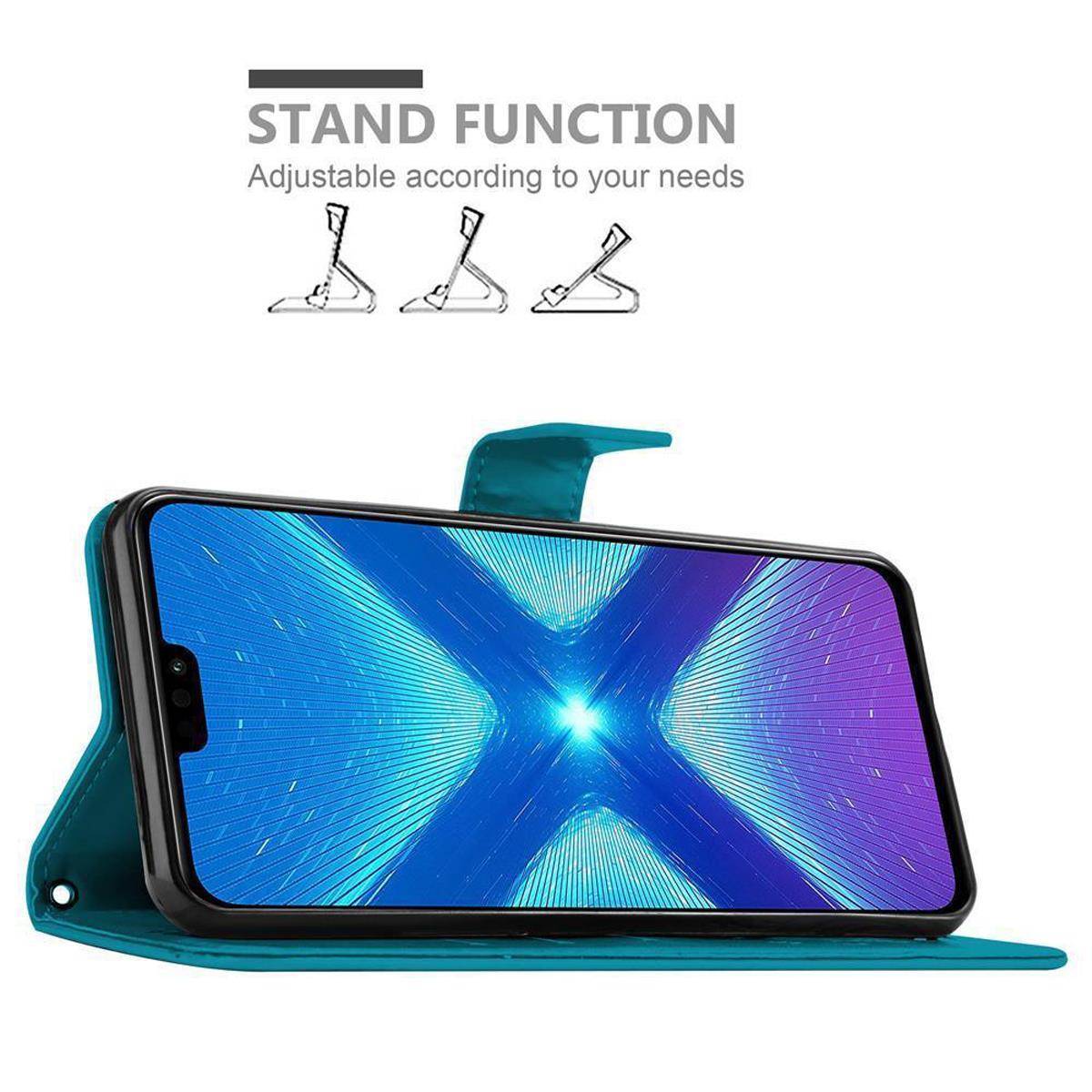 Cadorabo Hülle für Honor 8X Schutz Hülle in Blau Schutzhülle Handy Hülle Etui Case Blumen Flower