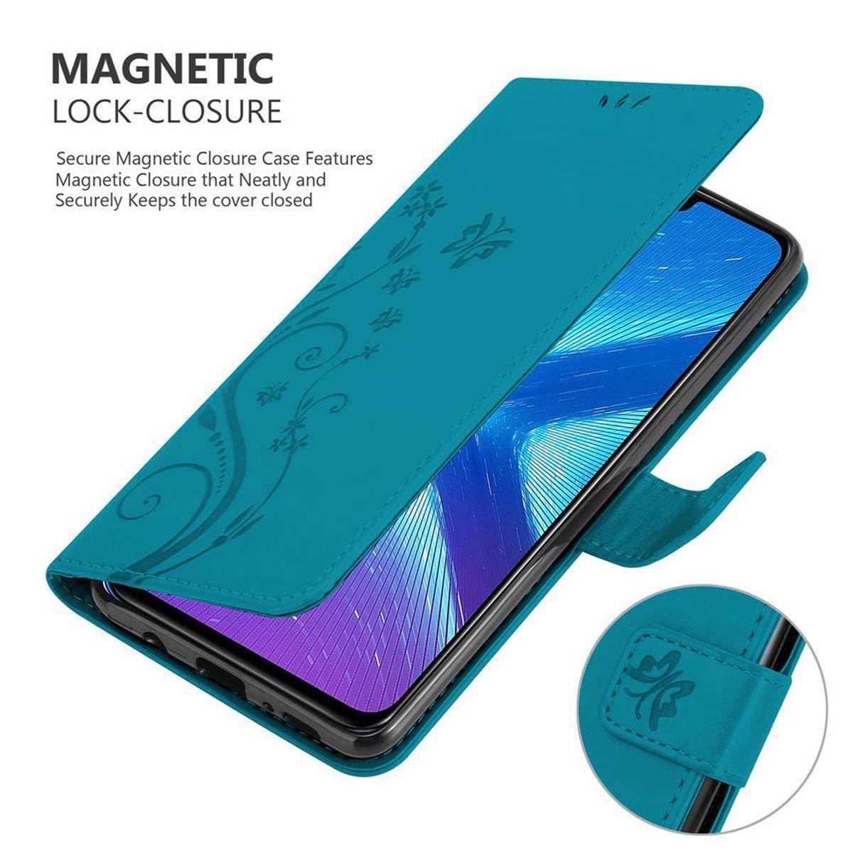 Cadorabo Hülle für Honor 8X Schutz Hülle in Blau Schutzhülle Handy Hülle Etui Case Blumen Flower
